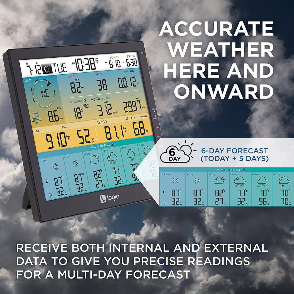 Logia 7-in-1 Wireless Weather Station with Solar Panel and Large Display
