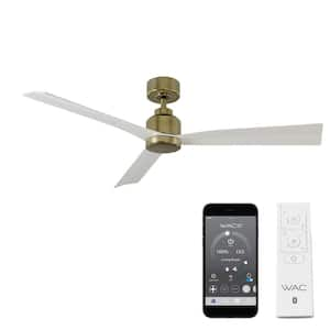 Clean 52 in. Indoor and Outdoor Satin Brass Matte White Smart Compatible Ceiling Fan with Remote Control