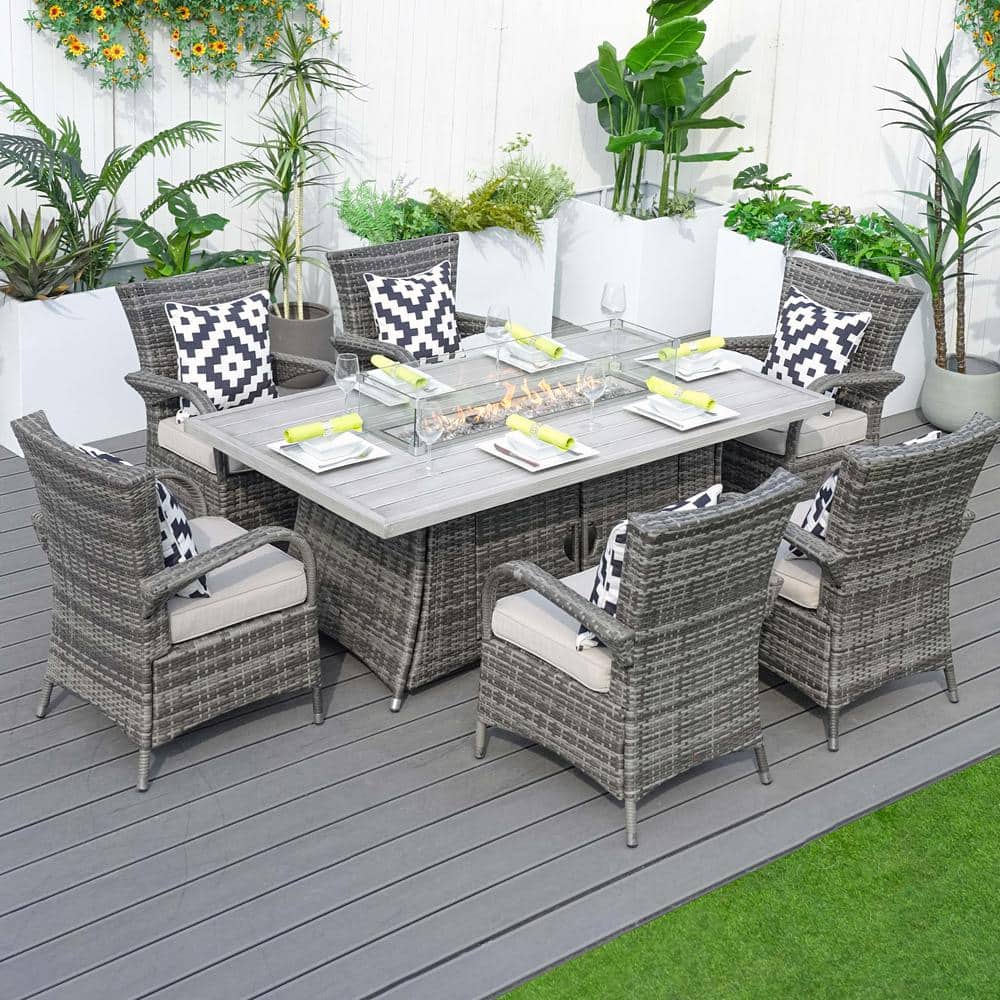 moda furnishings Gray 7-Piece Wicker Patio Fire Pit