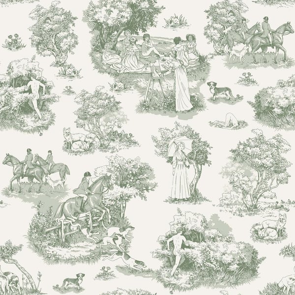 WallPOPs Rachel Antonoff NuWallpaper Green The Chase Matte Vinyl Peel and Stick Wallpaper Sample