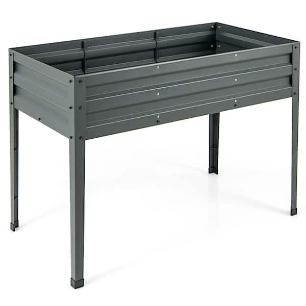 HONEY JOY 46 in. L x 24 in, W. x 32 in. H Freestanding Grey Steel Raised Garden Bed with Drainage Holes Garden Backyard and Patio