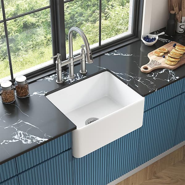 24 in. L x 18 in. W Farmhouse Ceramic Single Undermount Sink Deep Apron Front White