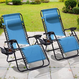 Turquoise Zero Gravity Folding Chair Patio Recliner with Adjustable Headrest And Side Tray(Set of 2 Chairs)