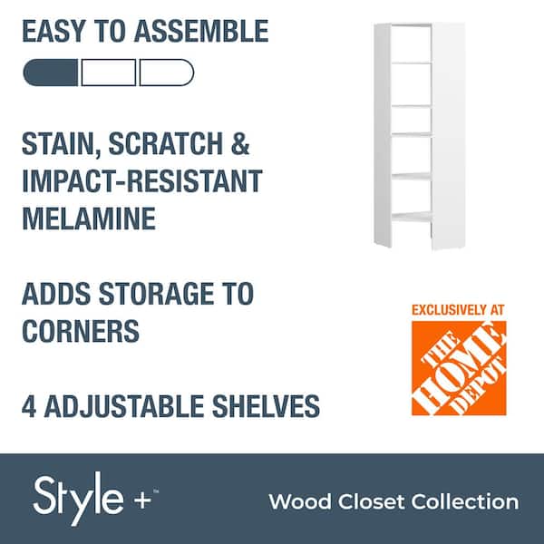 Style+ 25 in. W White Corner Wood Closet Tower