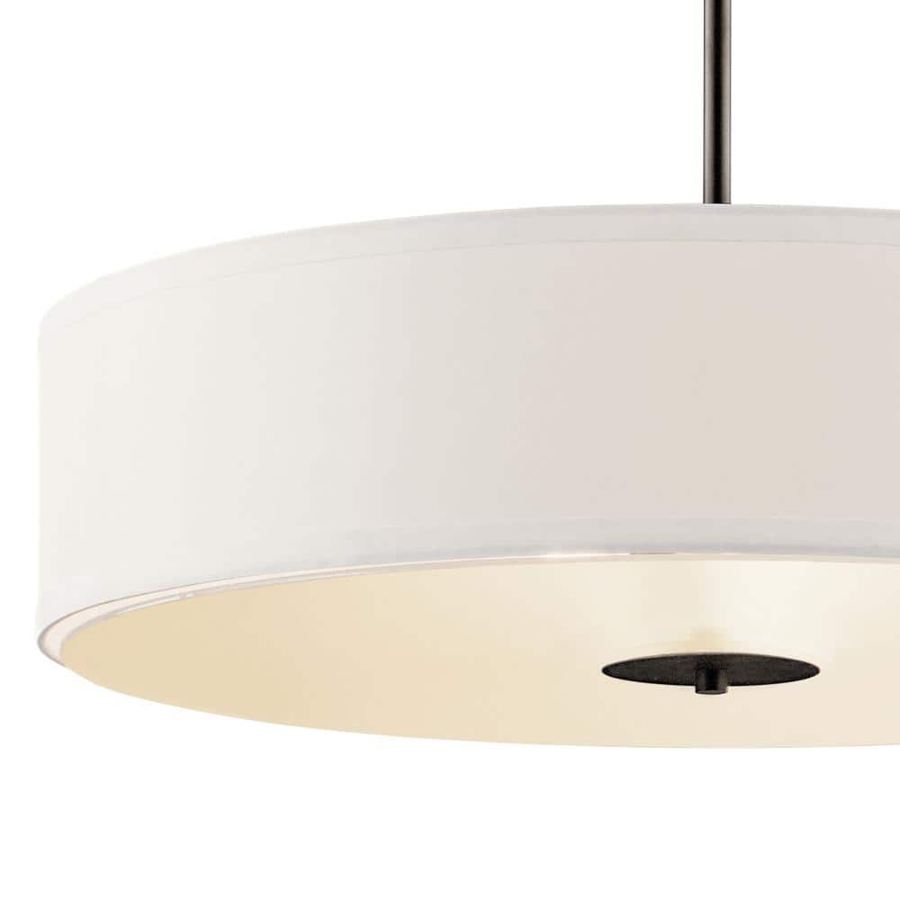 Transitional 24" Black Drum Pendant with White Shade