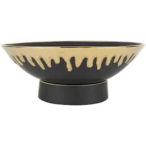 Black Ceramic Decorative Bowl with Abstract Gold Melting Drips
