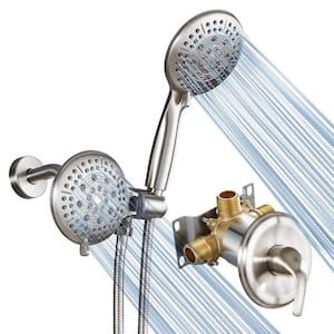 Relaxing 2-in-1 Single Handle 6-Spray Shower Faucet 1.75 GPM with 4.7 in. Adjustable Heads in Nickel (Valve Included)