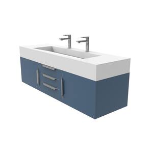 Nile 60 in. W x 19 in. D x 20 in. H Bath Vanity in Matte Blue with Chrome Trim and White Solid Surface Top
