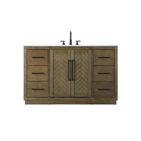 54 in. Single Sink Hazel Oak Bath Vanity with White Engineered Marble Top