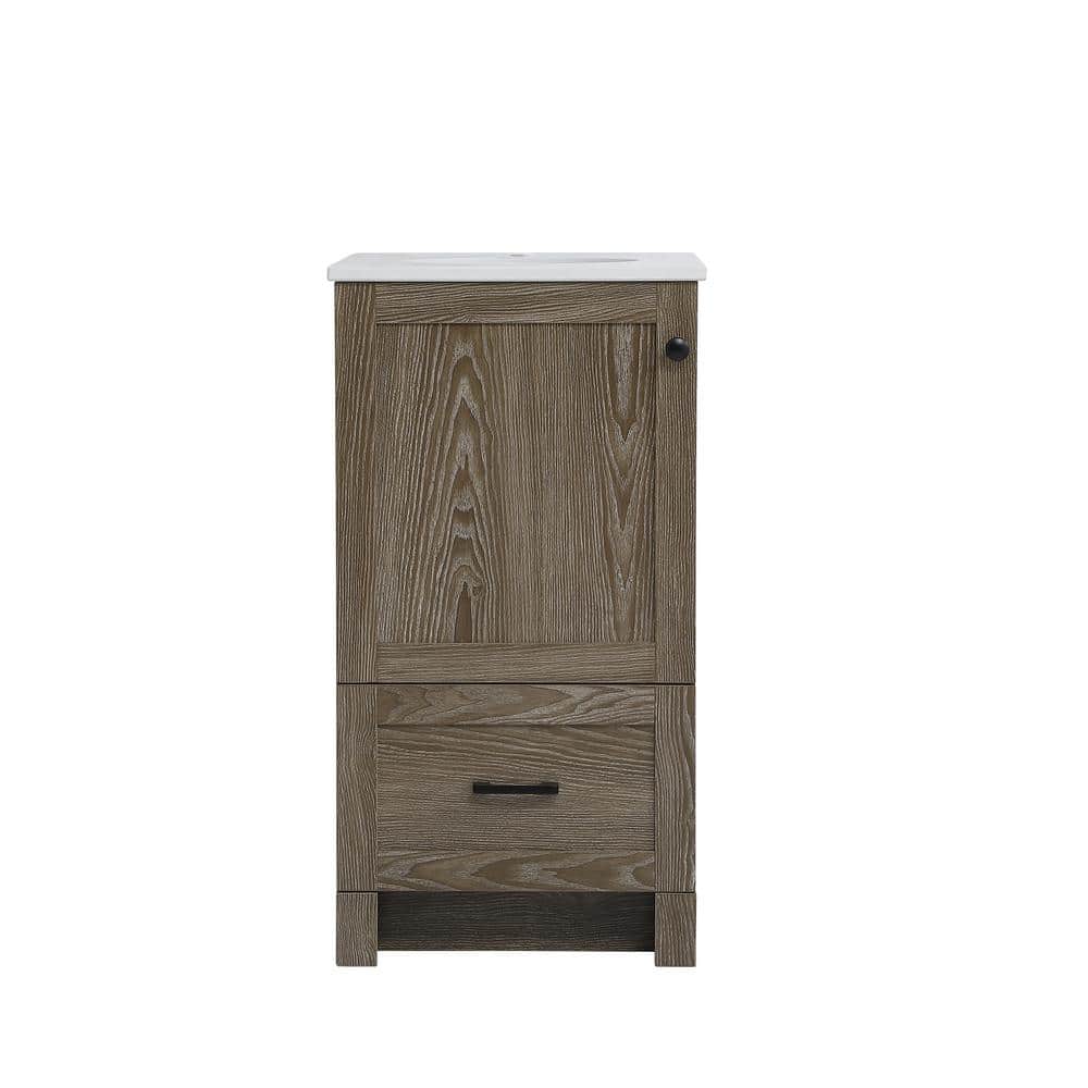 Simply Living 18 in. Single Bathroom Vanity in Weathered Oak with Quartz Va