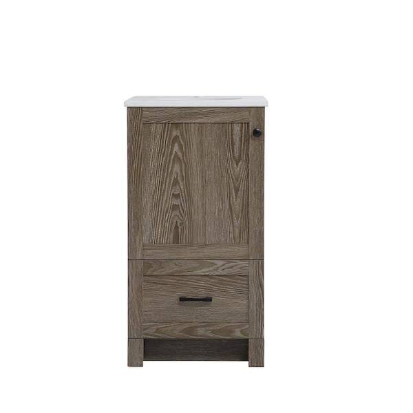 Unbranded Simply Living 18 in. Single Bathroom Vanity in Weathered Oak with Quartz Vanity Top in Ivory White