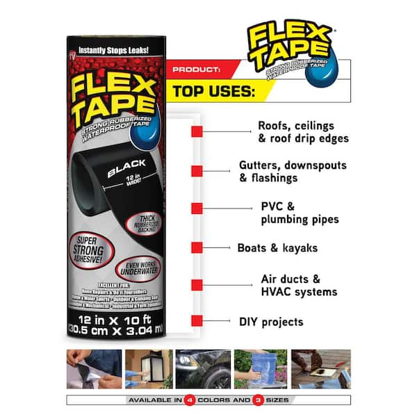 Flex Tape Black 4 in. x 5 ft. Strong Rubberized Waterproof Tape