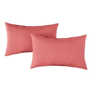 Solid Coral Lumbar Outdoor Throw Pillow (2-Pack)