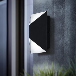 Tria Black Modern Integrated LED Outdoor Hardwired Garage and Porch Light Lantern Sconce