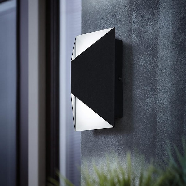 Artika Tria Black Modern Integrated LED Outdoor Hardwired Garage and Porch-Light Lantern Sconce