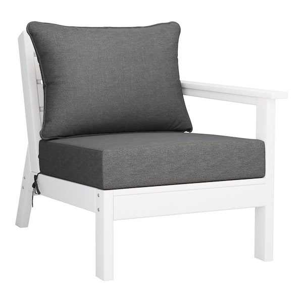 Birchwood Outdoor Patio Deep Seating Right Facing Arm HDPE Lounge Chair in White with Grey Cushions