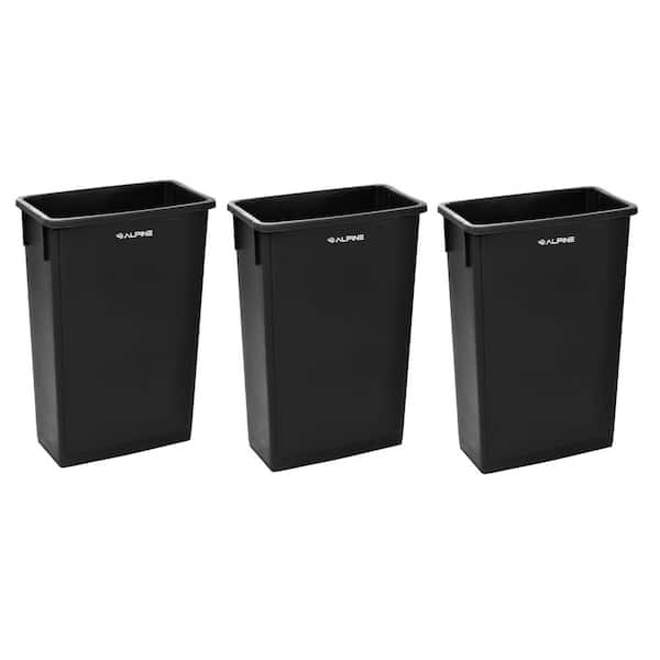 Alpine Industries 23 Gal. Black Vented Open Top Waste Basket Slim Commercial Garbage Trash Can (3-Pack)