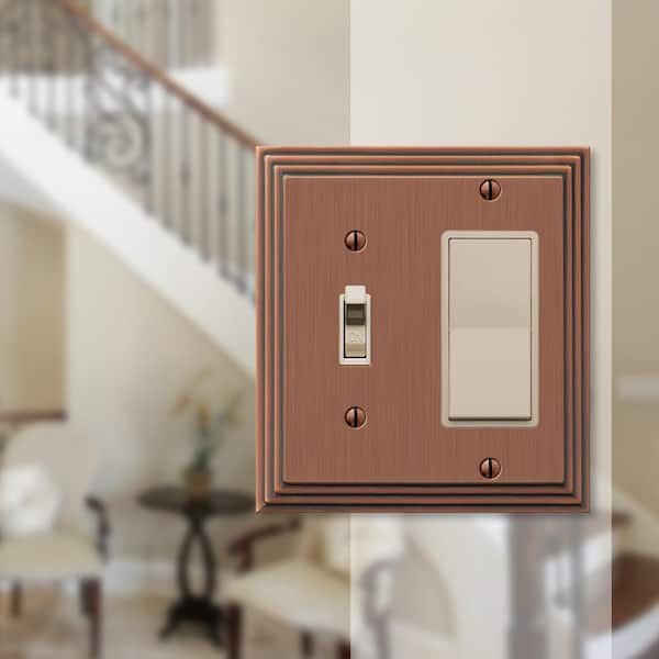 Tiered 2 Gang 1-Toggle and 1-Rocker Metal Wall Plate - Antique Copper
