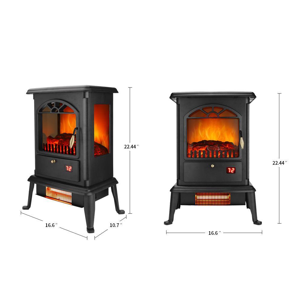 Compact Black Freestanding Infrared Electric Fireplace Stove