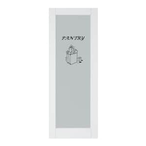 30 in. x 80 in. 1-Lite Tempered Frosted Glass White Primed Solid Core MDF Wood Interior Door Slab with Pantry Sticker