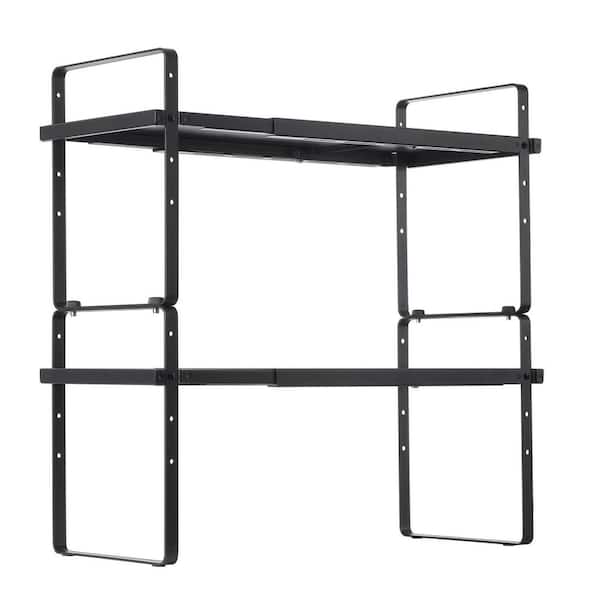 Adjustable Kitchen Cabinet Shelf Organizer, Expandable 2 Tier Cabinet Shelf for Kitchen, Bathroom, Office, Black