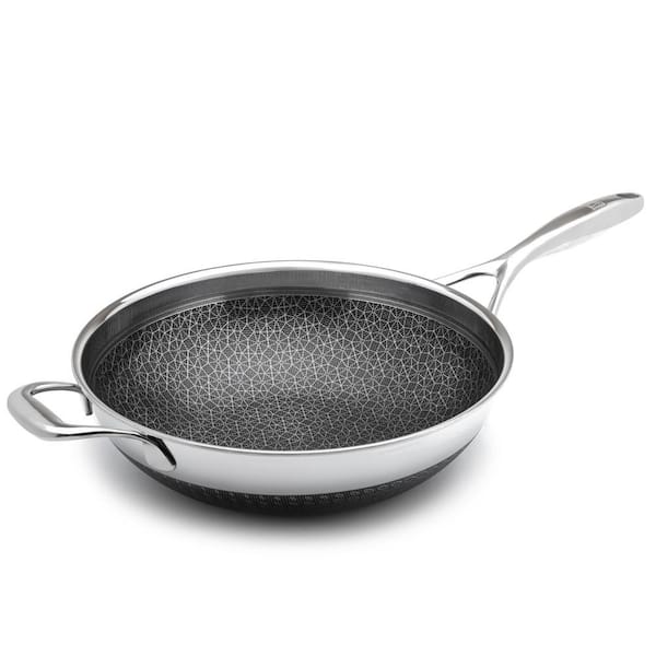 Diamond Clad 12in. Hybrid Nonstick Wok Pan, Dishwasher Safe, Cool Touch Handle, PFOA-Free - Silver/Black