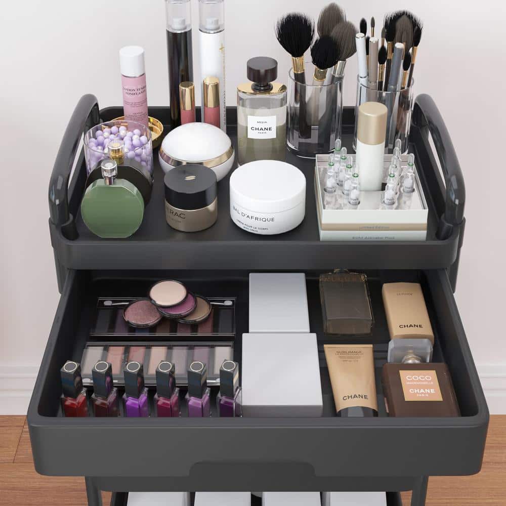 Black Metal 3-Tier Rolling Utility Storage Cart with Wheels