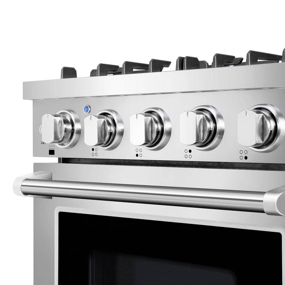 24-inch Stainless Steel Gas Range with Convection Oven and Cast Iron Grates
