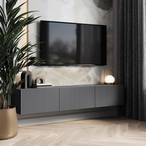 LIVING SKOG Camelia Graphite 71 in. Floating TV Stand Fits TV's up to 75 in. with Wall Mount feature