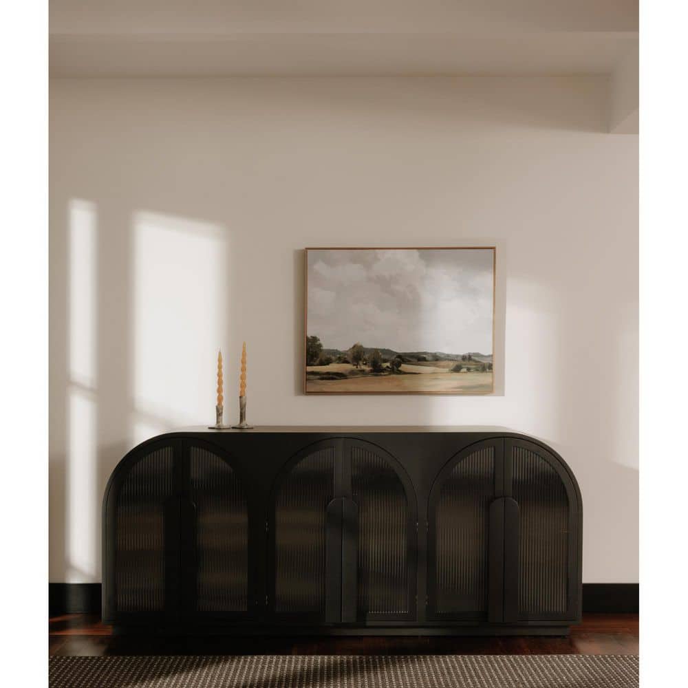 Theron Black Beech Wood Buffet with Tempered Reed Glass Doors and Oversized Handles price history on PriceWatchPro