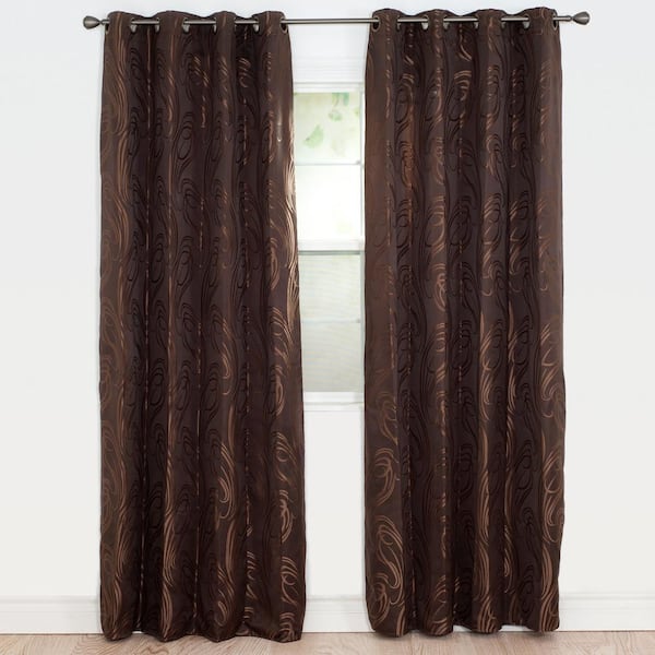 Lavish Home Semi-Opaque Dinah Chocolate Polyester Jacquard Curtain