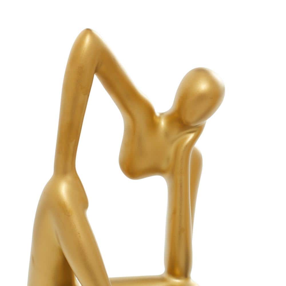 Gold Porcelain Sitting Thinker Trio Sculptures 4"W, 13"H
