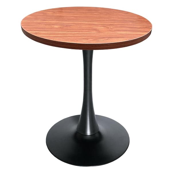 Leisuremod Bristol 27 in. Round Dining Table with MDF Wood Tabletop in Black Iron Pedestal Base 4-Seater, (Cognac Tan)