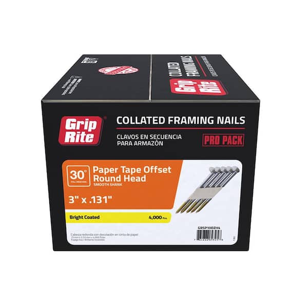 Grip-Rite GRSP10DZH4 3 in. x 0.131 in. 30-Degree Paper Brite Coated Smooth Shank Round Head Nails (4,000 Per Pack) - 1