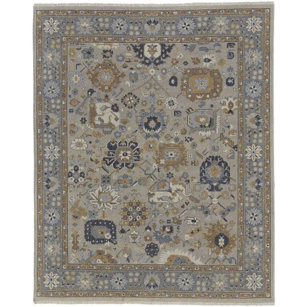 2 ft. x 3 ft. Gray and Brown Wool Oriental Hand Knotted Area Rug With Fringe