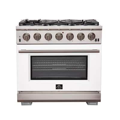 Capriasca 36 in. 5.36 cu. ft. Gas Range with 6 Gas Burners Oven in Stainless Steel with White Door