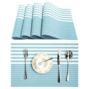 Raystar 12 in. x 18 in. Blue Line Vinyl Placemat Rectangular (Set of 6)