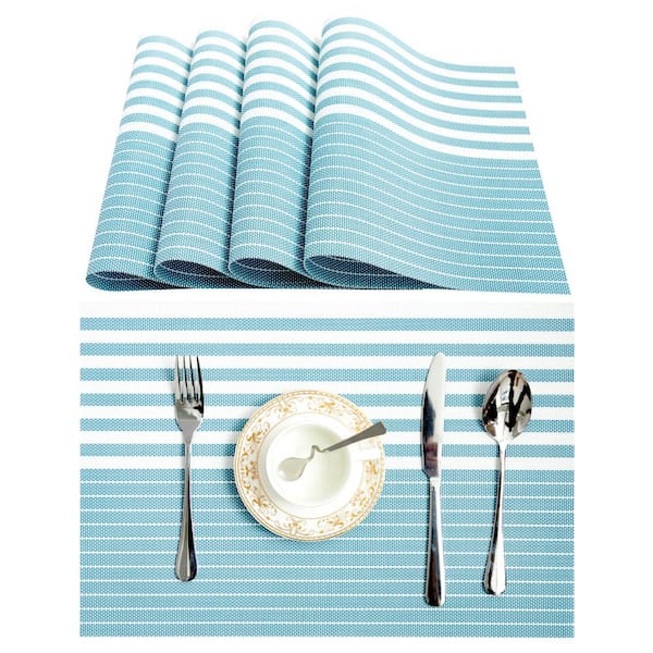 Kraftware EveryTable 18 in. x 12 in. Blue Waves PVC Placemat (Set