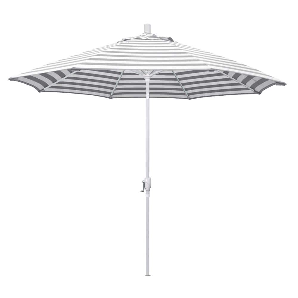 9 ft. Gray and White Striped Aluminum Patio Umbrella
