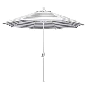 9 ft. Aluminum Market Push Tilt - Matte White Patio Umbrella in Gray White Cabana Stripe Olefin