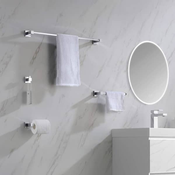 4-Piece Bathroom Hardware Set with Toilet Paper Holder Towel Bar/Rack Towel/Robe Hook in Chrome