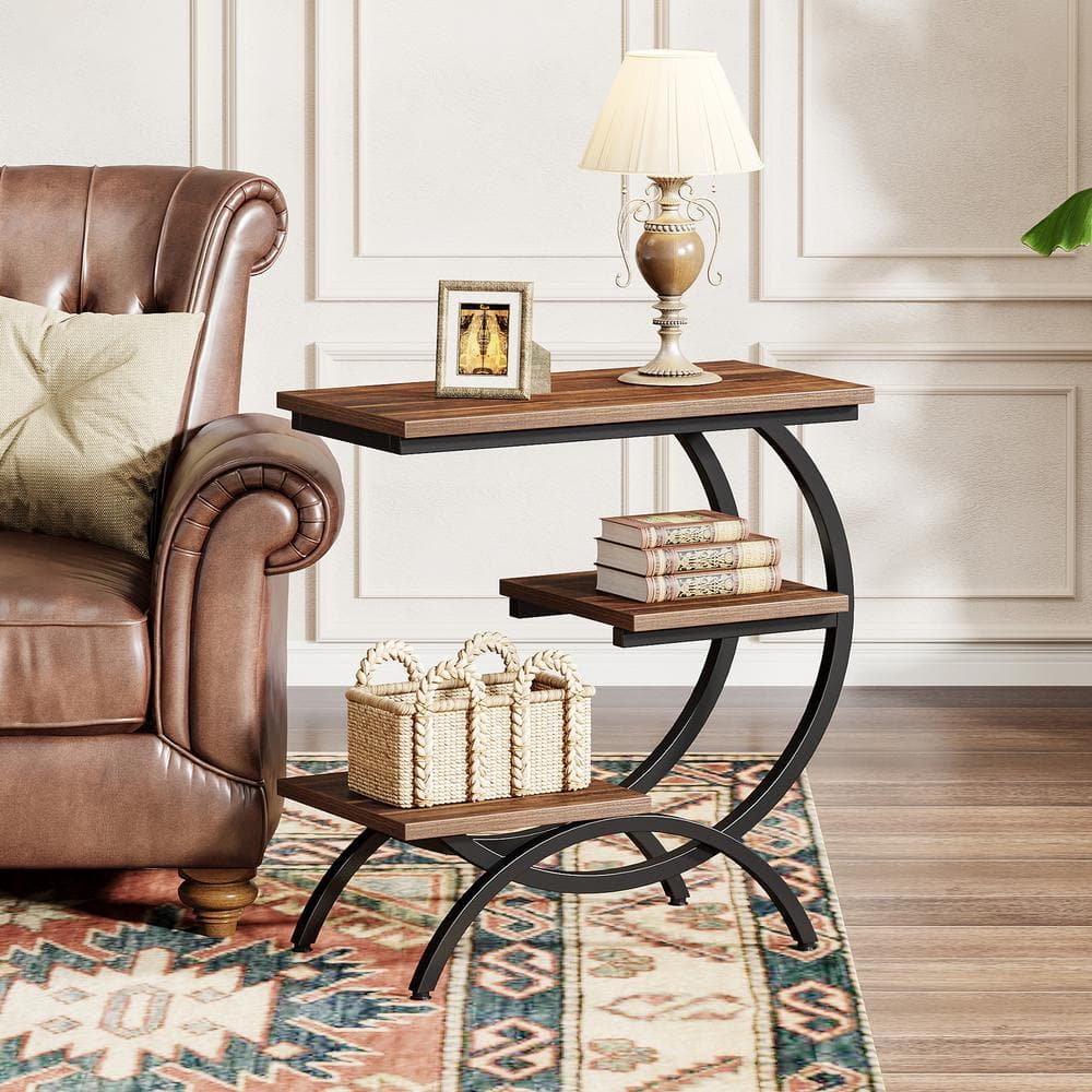 Kerlin 23.62 in. Width Dark Brown Wood C-Shaped End Side Table - thumbnail 10