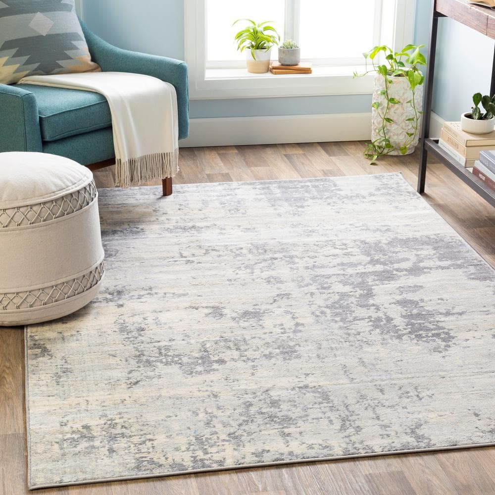 Monaco Silver and Grey Abstract Area Rug, 8'10" x 12'4"
