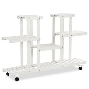 31.5 in. Tall Indoor/Outdoor White Wood Casters Rolling Shelf Plant Stand (4-tiered)
