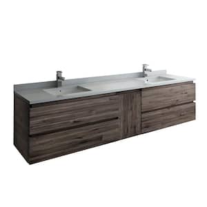 Formosa 84 in. Modern Double Wall Hung Vanity in Warm Gray with Quartz Stone Vanity Top in White with White Basins