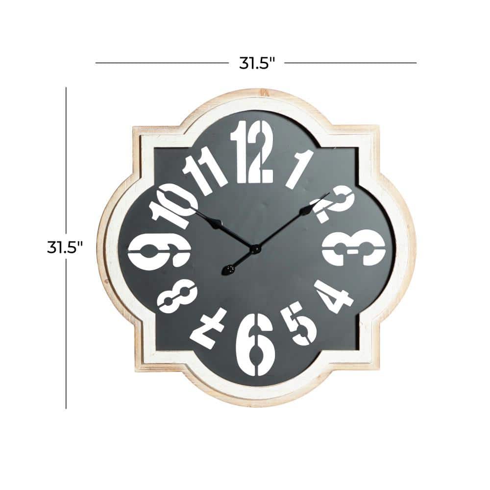 Black and Natural Wood Quatrefoil Oversized Wall Clock