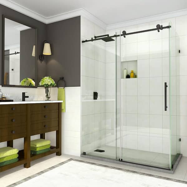 Aston Coraline 44 in. to 48 in. x 33.875 in. x 76 in. Frameless Sliding Corner Shower Door in Matte Black