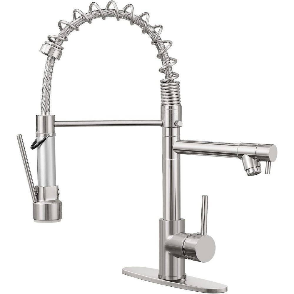 Brushed Nickel 18 in. H Pull Down Sprayer Kitchen Faucet with 2-Spout 360° Spout Swivel Commercial Kitchen Faucets price history on PriceWatchPro