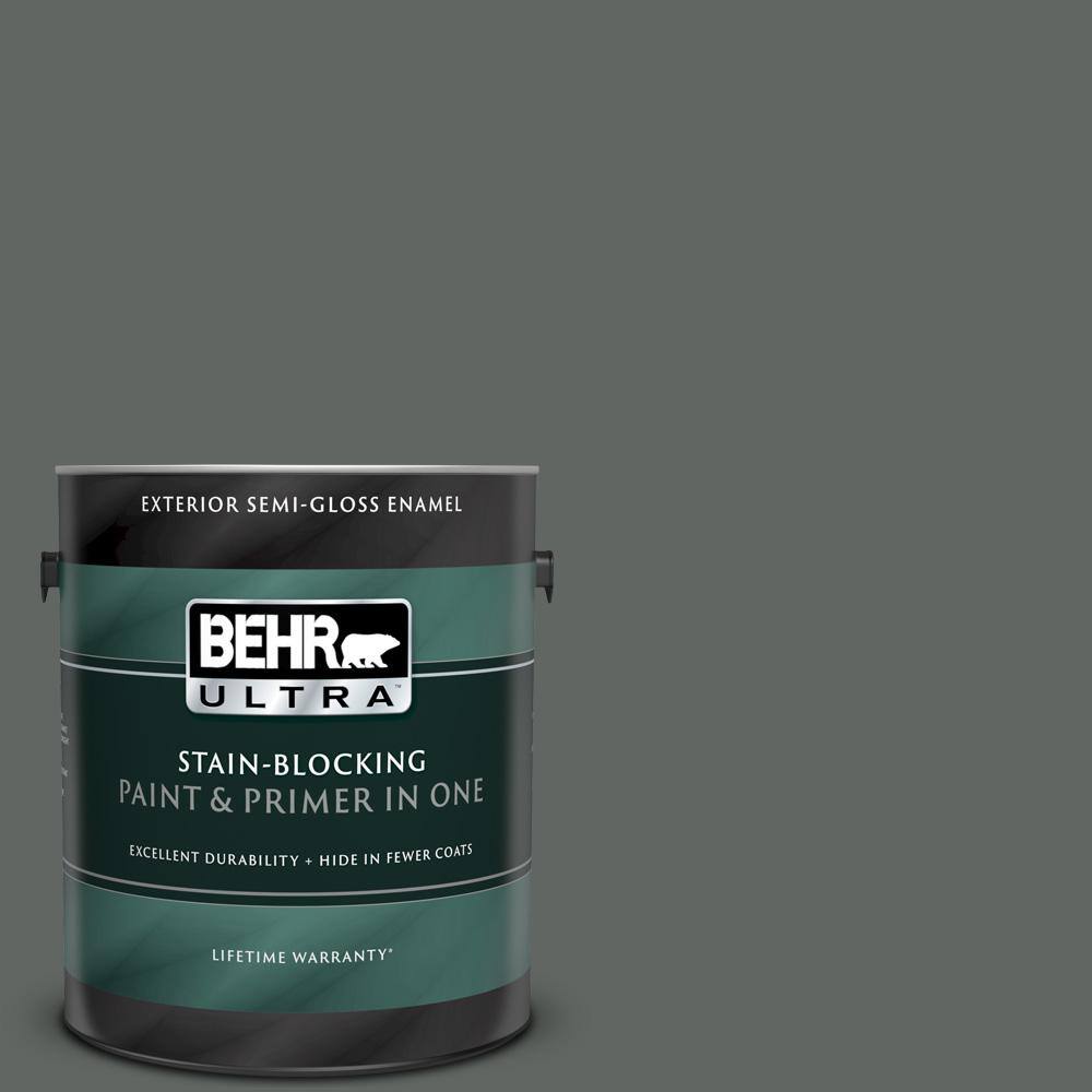Behr Ultra 1 Gal Ppu25 02 Black Locust Semi Gloss Enamel Exterior Paint And Primer In One 585301 The Home Depot