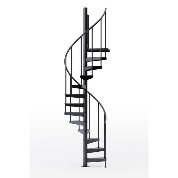 Mylen STAIRS Condor Black Interior 42in Diameter, Fits Height 127.5in - 142.5in, 1 42in Tall Platform Rail Spiral Staircase Kit